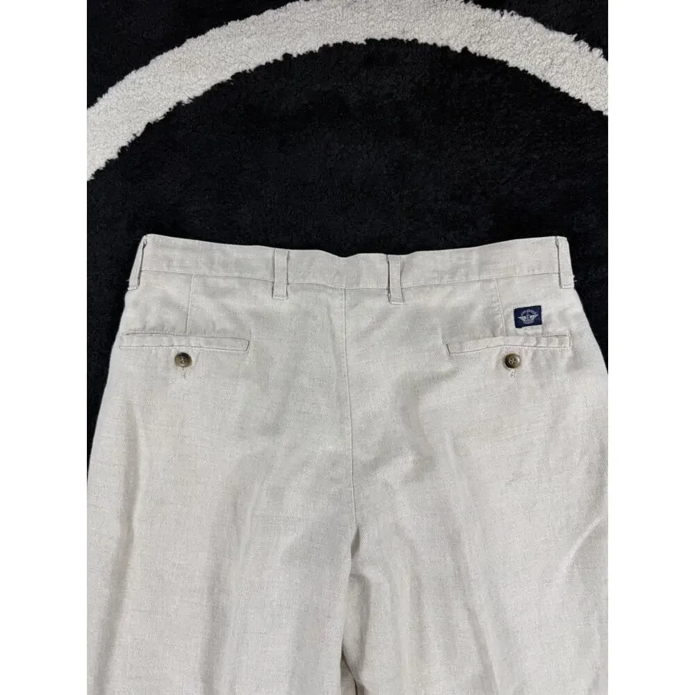 Vintage Dockers Pants Mens 34x29 Linen Blend Cream Casual Beach Cuffed